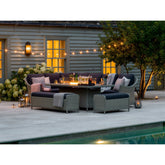 Dove Grey Rattan L-Shape Sofa with Rectangle Firepit Table & 2 Benchesgarden